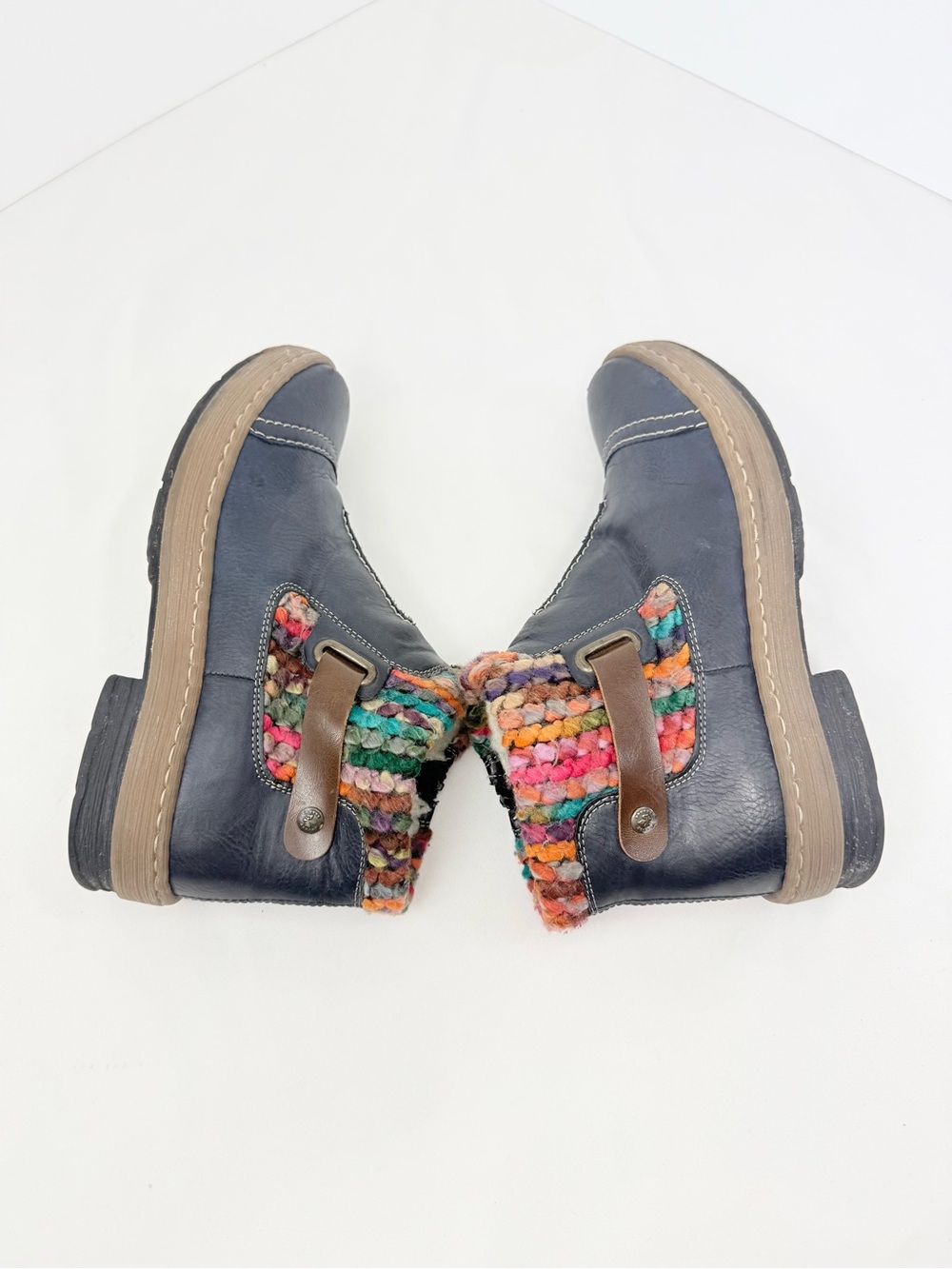 Rieker FELICITAS Ocean Blue Leather Multicolor Yarn Wool Fleece Zip Ankle Boots - Picture 8 of 16